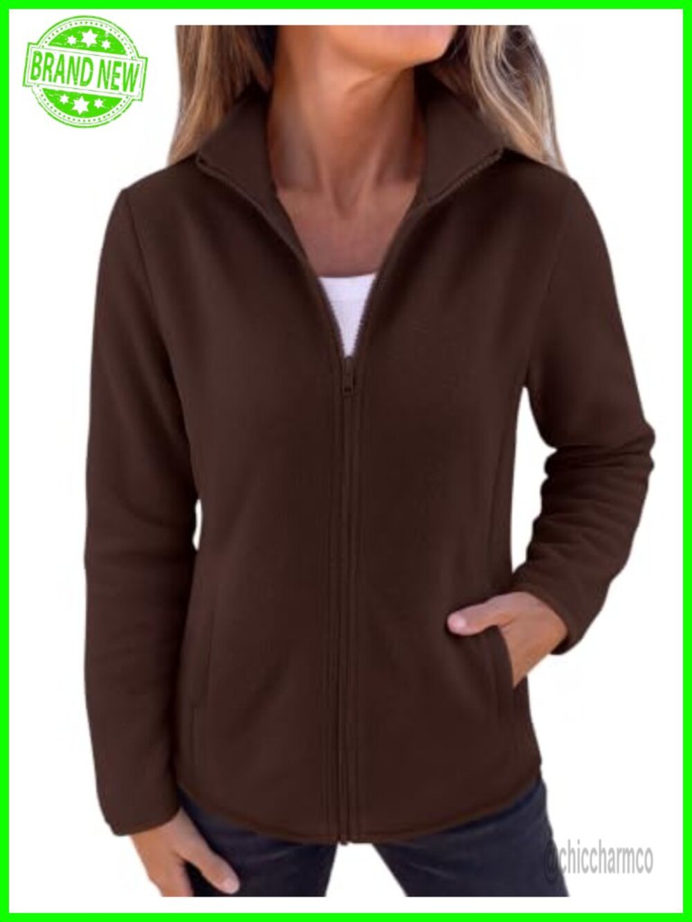 Zeagoo Women's Lightweight Fleece Zip-Up Jacket Stand Collar Pockets Fall